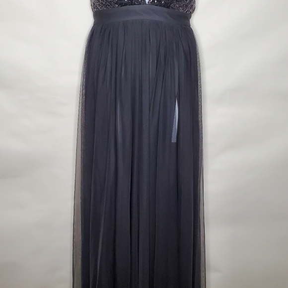 Rubber Ducky Sequin Halter Neck Maxi Dress Size M Front Slits Black Gown Mesh - Picture 6 of 14